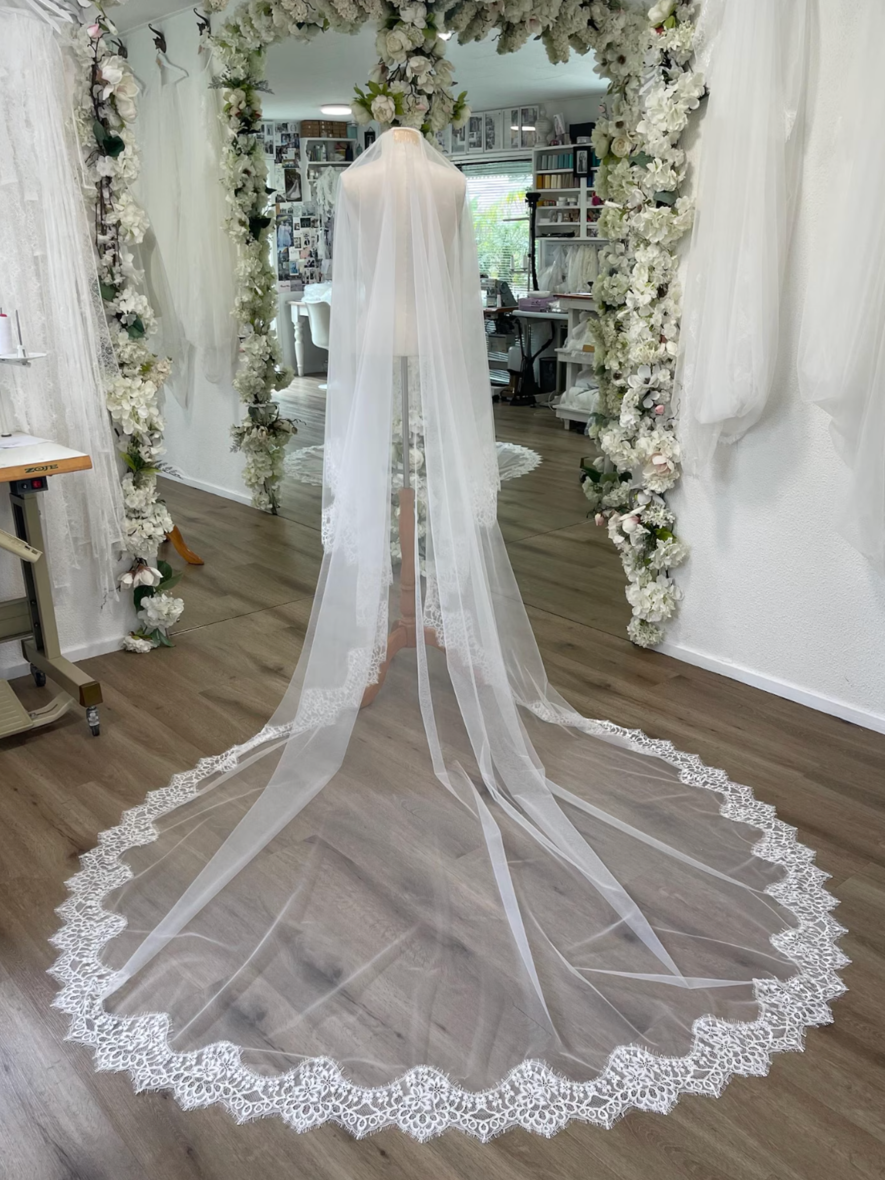 Crochet Lace on Tulle Blusher Veil