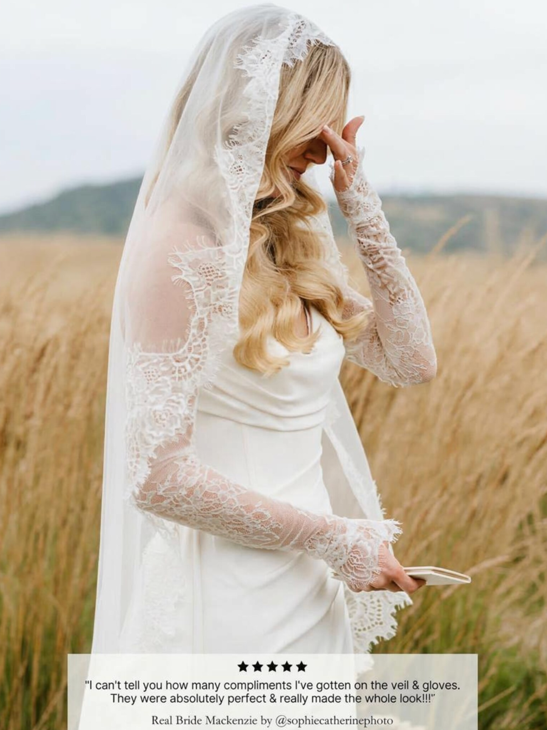 Classic Chantilly Veil & Sleeves Matching Set