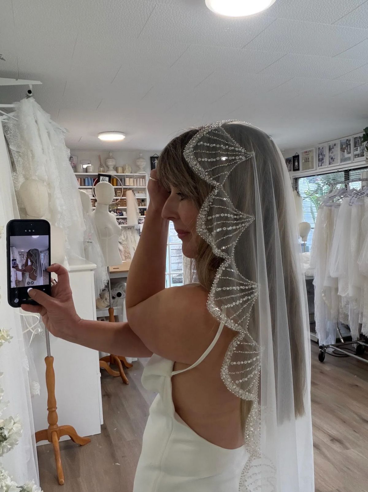 Scalloped Sequin Mantilla Veil