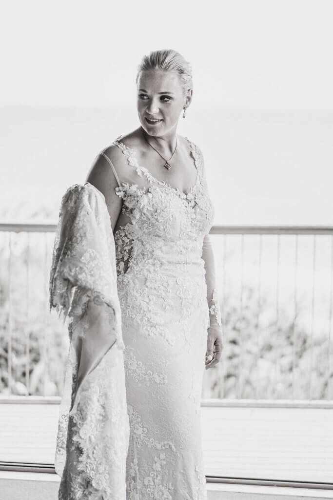 Real Bride Jamielle wearing her Custom Harriett Falvey Wedding Dress and Veil Made in New Zealand