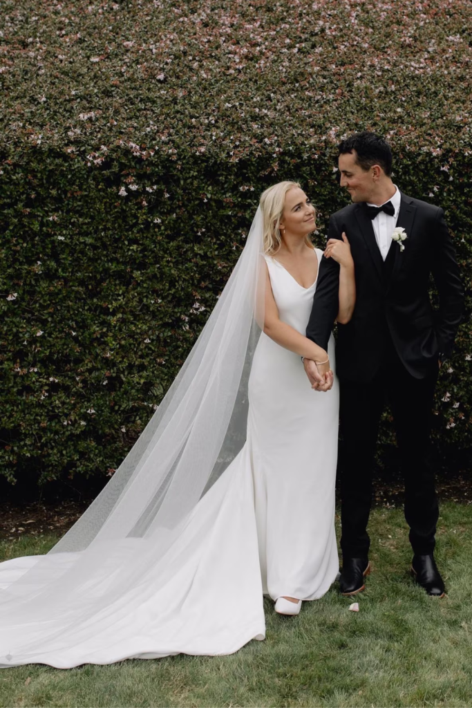 Real Bride wearing the Classic Tulle Veil, designed by Harriett Falvey, New Zealand Bridal designer