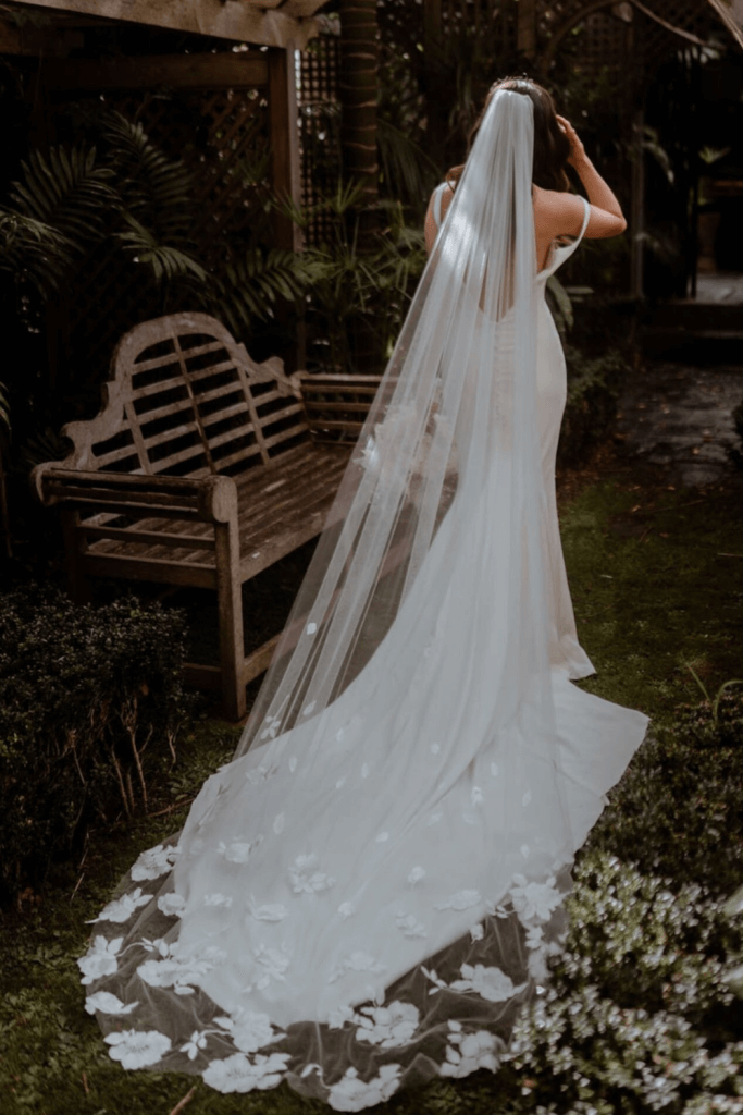 Classic Embroidered Floral Lace Veil designed in New Zealand by Bridal Designer Harriett Falvey