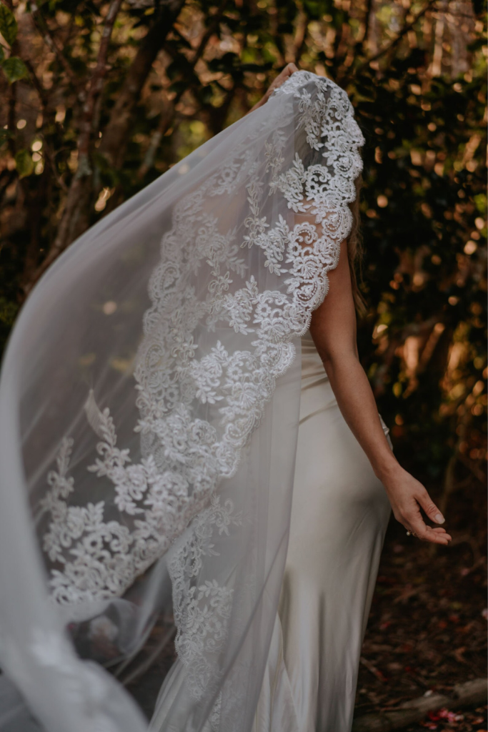 Model Styling Harriett Falvey Vintage Lace Blusher Veil, designed and made in New Zealand