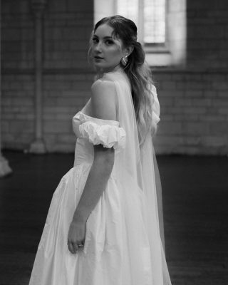 Styled shoot, model wearing a custom Harriett Falvey tulle scarf. Photographed by @curate.weddings To see more head to our website