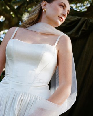 Styled shoot, model wearing a custom Harriett Falvey tulle scarf. Photographed by @curate.weddings To see more head to our website