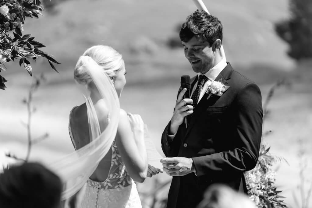 Real Bride Tammy wearing her Custom Harriett Falvey Wedding Dress and Veil Made in New Zealand