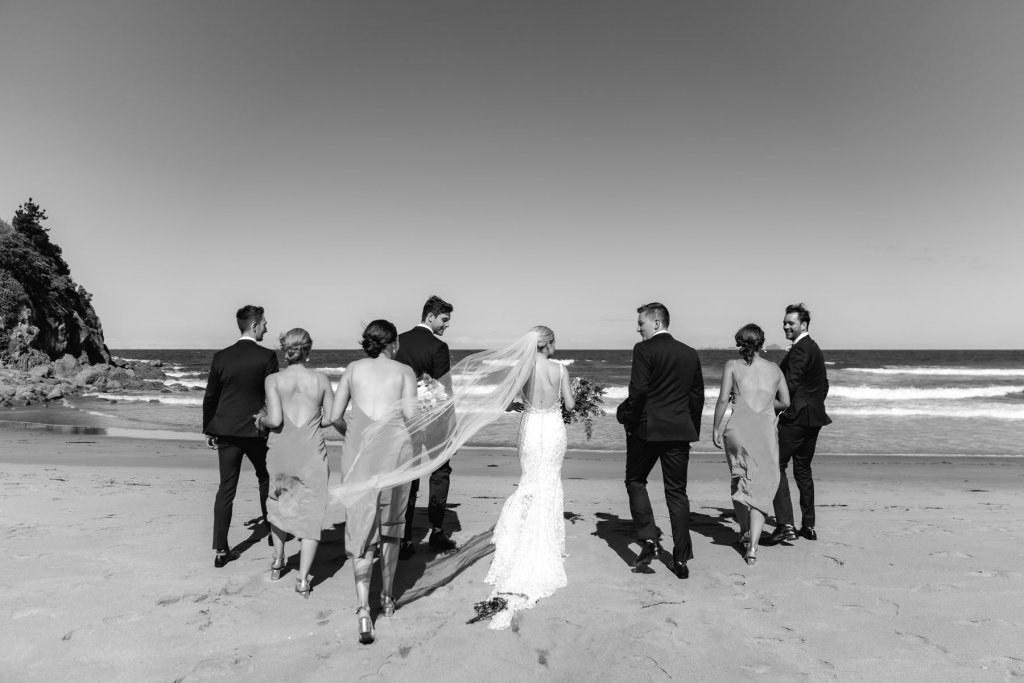 Real Bride Tammy wearing her Custom Harriett Falvey Wedding Dress and Veil Made in New Zealand